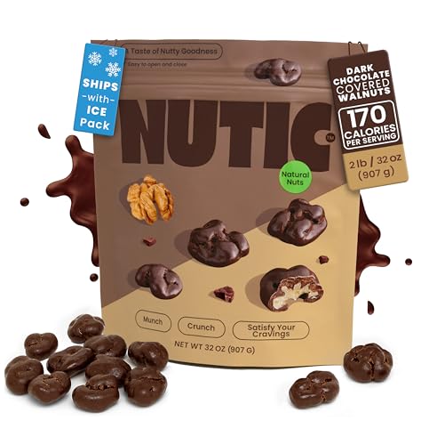 Nutic Dark Chocolate Covered Walnuts - 2 Lb, Premium Roasted Walnuts Drenched in Rich Dark Chocolate, Irresistible Gourmet Treats for Snacks & Gifts, Made in USA - (Pack of 1)