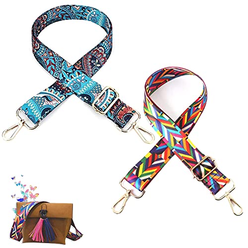 Ceinture de Sac de Style Ethnique Coloré 2 Pièces Bandoulière pour Sacs avec Mousqueton en Couleur Universelle Bandoulière Bretelle Large Bandoulière Universelle DIY Accessoires Shoulder Bag Cover