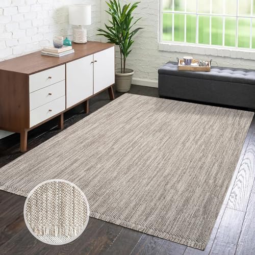 carpet city Teppich-Läufer Kurzflor Flur - Taupe - 80x150 cm - Teppiche Fransen Boho-Style -...