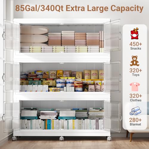 Image of BROVIEW 1360Qt Stackable Storage Bins with Lid for Home Dorm, 4Pack White