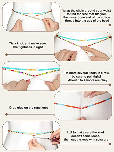 Yinkin 20 Pcs 50 Inch African Waist Beads for Women Plus Size Waist Belly Beads Tie on Layered Body Chain Non Stretching Colorful Body Bikini Jewelry Accessories for Summer Beach3