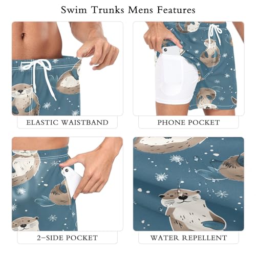 Otter Snow Men's Swim Trunks with Liner Quick Dry Beach Shorts Swimwear Bathing Suit S-XXL2