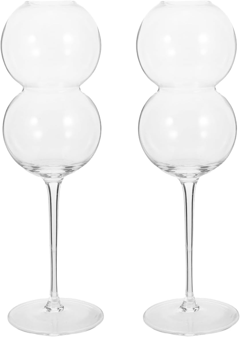 Creative Cocktail Glasses Set of 2, 16Oz Ripple Drinking Glasses, Gourd Shaped Glass Cups, Vintage Stem Design Wine Glasses,Clear Ripple Glassware,Water Glasses,Champagne Cups,Whiskey Glasses