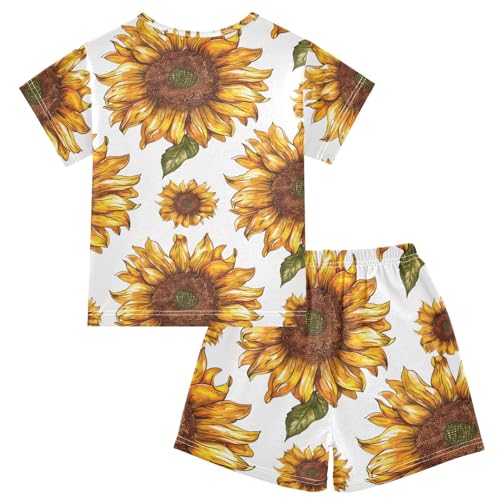ALAZA Style Sunflower Pajamas Short Sleeve 2 Piece Sleepwear Top and Bottom Pajama Set Unisex2