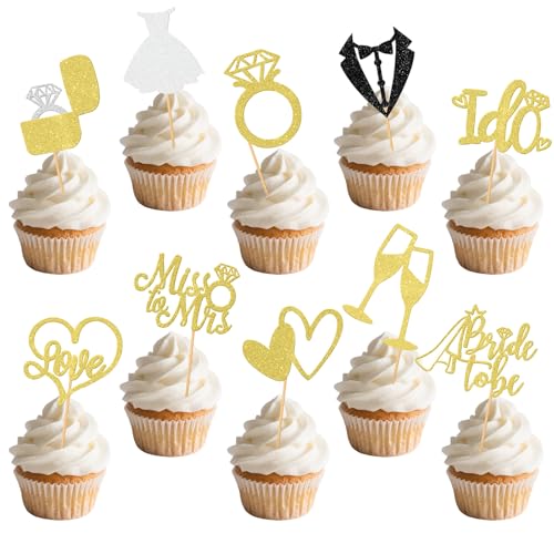 30 unidades de decoración para tartas de boda con diseño de novia para ser cupcakes, corazones con anillo de diamantes, decoración para tartas, para compromisos, bodas, bodas, despedidas de soltera