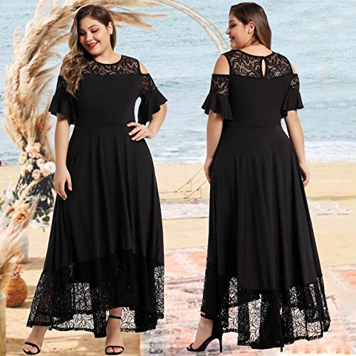 LALAGEN Womens Plus Size Lace Cold Shoulder Casual Long Plain Evening Party Maxi Dress L-5X2