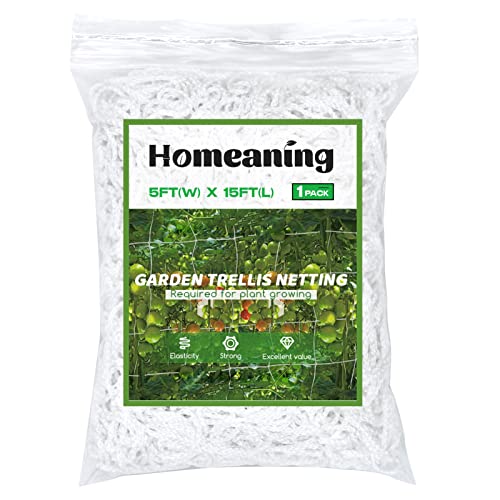 Homeaning 5 X 15Ft,1 Pack White Garden Trellis Netting,Heavy-Duty Polyester Grow Net, Plant Netting For Climbing Plants Outdoor,Vegetables, Fruits, And Flowers #TOP7