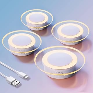 4 Pack Magnetic Motion Sensor Night Light with Stick-On Base, Cruise Rechargeable Battery Powered Cordless Glow Light, Ideal for Bedroom, Bathroom, Stairway- Moonlit
