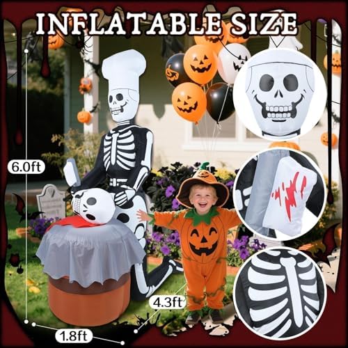 51u7iTSxJ8L._AC_ Halloween Inflatable Skeleton Outdoor Decorations 6ft Giant Scary Inflatable Yard Decoration Scary LED Lights Skull Holiday Animated Blowups for Outdoors Lawn