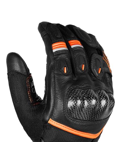 Image of Rynox Tornado Pro 4 Gloves - Motorcycle Riding Gloves | Impact Protection | Abrasion Resistance | Fast-R Carpus Bone Protector | Carbon Edition - Black Orange, Large
