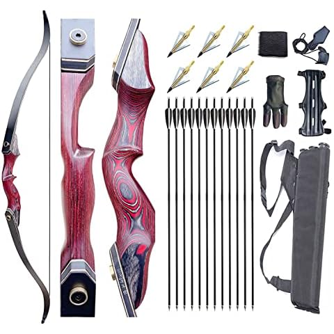 GOLRESOL 60 Zoll Profi Bogenschießen Takedown Recurvebogen und Pfeile Set 30-60Pfund Rechtshand Holzbogengriff Jagdbogen Cover