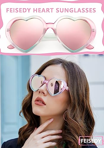 FEISEDY Polarized Heart Shaped Sunglasses Oversized Vintage Fashion Love Eyeglasses for Women UV400 B23373