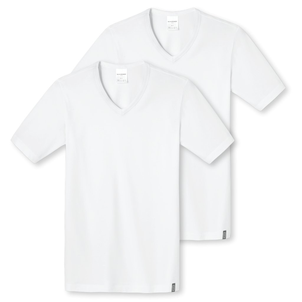 2er Pack - Schiesser 95/5 T-Shirt kurzarm V-Ausschnitt - Herren Unterhemd - Baumwolle