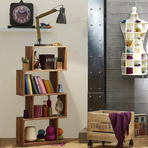 Image of HITHOS Solid Sheesham Wood Book Shelf | 4-Tier Wooden Open Bookcase with Display Rack for Home and Office | Multipurpose Storage Organizer Shelf (Natural Finish)