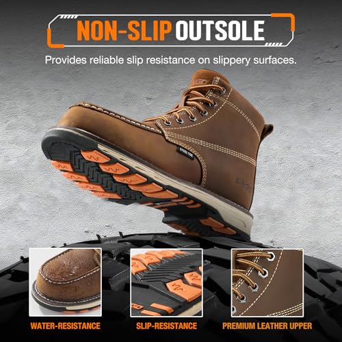Image of NINGO Steel Toe Work Boots for Men, Puncture Proof & Non Slip Work Boots, Mens Safety Moc Toe Work Shoes with EH Protection, Water & Oil Resistant for Construction, Hunting, Welding