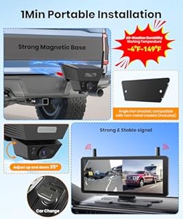 AUTO-VOX 2 Magnétique Solaire Camera de Recul sans Fil avec DVR écran 7,2" AHD 1080P : 1 Minute Installation, Rechargeable Caméra de Recul Système pour Camping Car, Caravane, Camion et Remorque