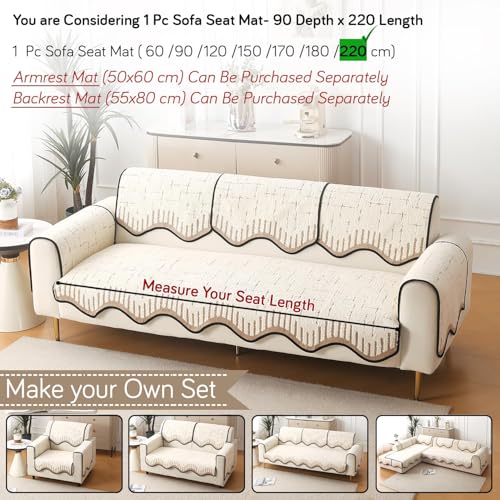 Image of HOKIPO Premium Supple Soft Wavy Sofa Cover Mat with Curve for 1 /2 /3 Seater and L Shape Sofa. Make Your Own Sofa Cover Set, Mat Length 90(D) x 220(L) cm, Cream Brown (NEW-AR-5978-CRBR)