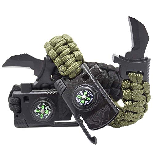 2 Pack- Paracord Survival Bracelets with Knife by Outdoors7, 5-in-1 Bracelet with 550
