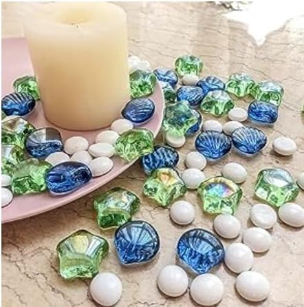 Miniatura 5 de Piedras de cristal de concha de mar de 2 libras, relleno de jarrón para pecera, acuario, piedras de fuego para fuente, fiesta temática de playa,