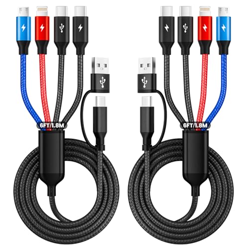 Image of Dual Type-C Port 4 in 1 Multi Charging Cable for Multiple Devices, 2Pcs 5FT | USB A /C Cable with Dual Type-C /IP /Micro, Universal Phone Charger Cord for iPhone17-12, Android Tablet Pad, Travel Essentials