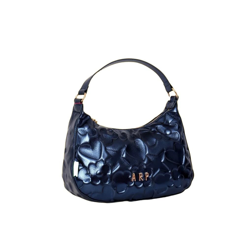 Agatha Ruiz de la Prada Bolso Gondola en color azul metalizado con iconos grabados en relieve