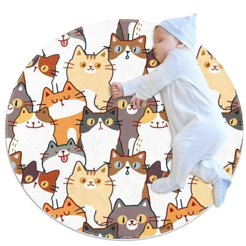 Tapis de bain antidérapant chat rond 1m pour sol sécurisé