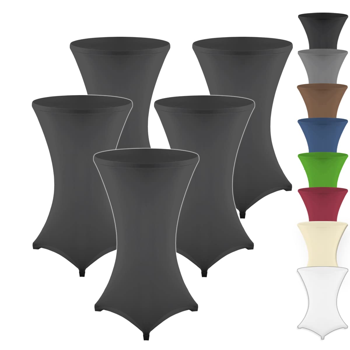 Gräfenstayn 5er-Set Stretch Stehtischhusse Diana mit Öko-Tex Siegel, Verstärkung im Fußbereich, in vielen Farben und Größen Ø60-65cm / Ø70-75cm / Ø80-85cm (Schwarz, Ø80-85cm)
