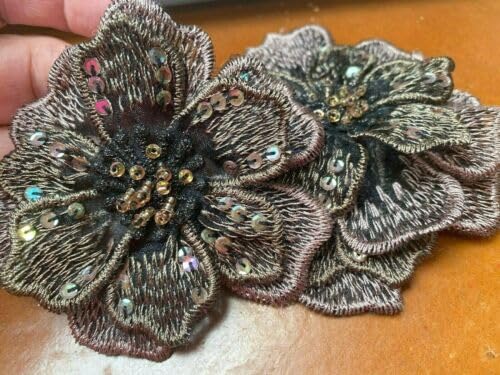 Slate Moss Embroidered Applique Hand Sewn Layered Flower 3.5