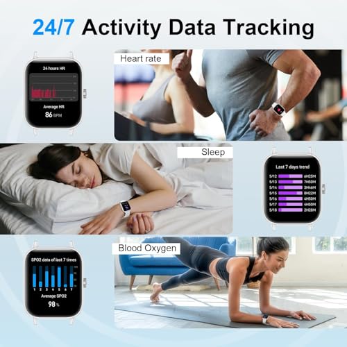 Smart Watch for Women Men, 1.83" HD Touch Screen Fitness Tracker with Bluetooth Calling/150+ Sports Modes/Pedometer/Heart Rate/SpO2/Sleep Monitor, IP68 Sports Smartwatch for Android & iOS (White) - Image 4