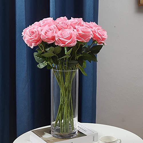 Laelfe 12 Pcs Pink Artificial Roses - Image 2