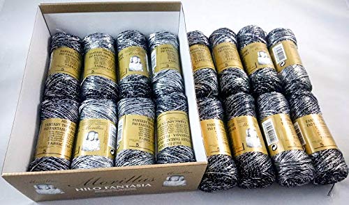 MORILLAS Pack de 16 Zéphalines Fil Fantaisie pour Tricoter au Crochet ou au Tricot avec une Finition Élégante (N5, Ampoule Noire)