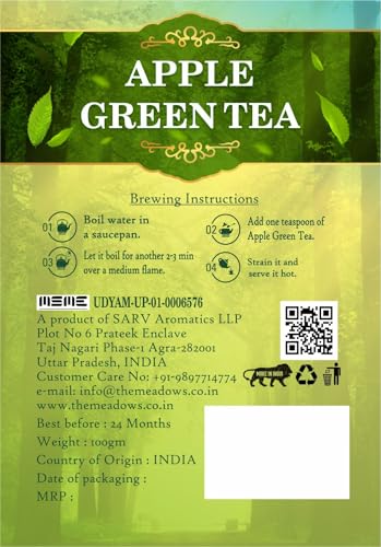 Image of The Meadows Apple Green Tea - 100g - 100 Cups | Flavoured Green Tea with Mild Sweet Notes and Fruity Aroma (Pack of 1)