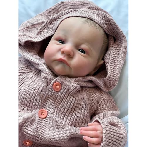 LFdolls Muñeca Bebé Realista 18 Pulgadas 45 cm Bebe Reborn Silicona Blanda, Vinilo Suave Articulado, Color Blanco y Menta, Muñeca Reborn Realista con Conjunto Tejido con Accesorios Regalo de Juguete