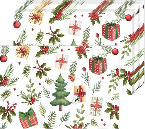 Paquete de 50 manteles individuales de papel con forma de piñas de árbol de Navidad, 16 x 11 pulgadas, manteles individuales desechables de Feliz Navidad, manteles individuales rectangulares para el