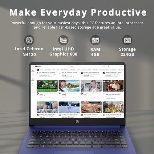 Image of HP Stream 14 inch HD Business Laptop, Intel Celeron N4120, 4GB RAM, 224GB Storage (64GB eMMC + 160GB Docking Station Set), Intel UHD Graphics, 720p HD Camera, Wi-Fi, 1 Year Office 365, Win 11, Blue