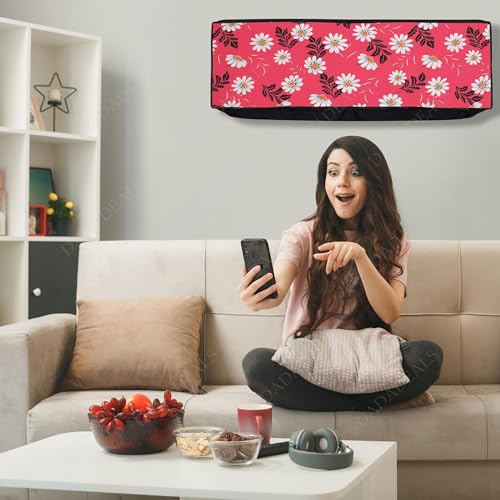 Image of Split AC Cover Combo Set 1.5 Ton | Indoor Outdoor Waterproof & Dustproof Protection | Durable, Breathable Fabric | These Covers Help Maintain Airflow | Red Floral