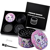 Spespo Grinder | 4-Schicht Kräutermühle ∅ 50mm | Zinklegierung Gewürzmühle | Inkl. Pollenschaber & Reinigungsbürste | Für Kräuter, Gewürze & Tee | Geschenkverpackung (Pink Cat)