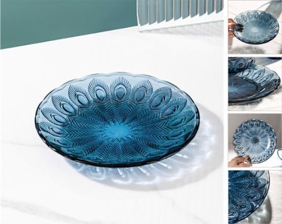 7.7 Inch Blue Glass Serving Platter | Elegant Dinner Plate in Box Pack | Durable Glass Plate for Snacks, Fruits, Desserts & Appetizers 1