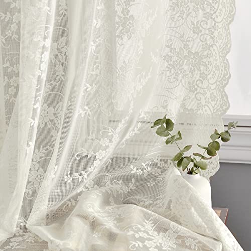 Kotile Ivory Branch Floral Lace Sheer Curtains #TOP27