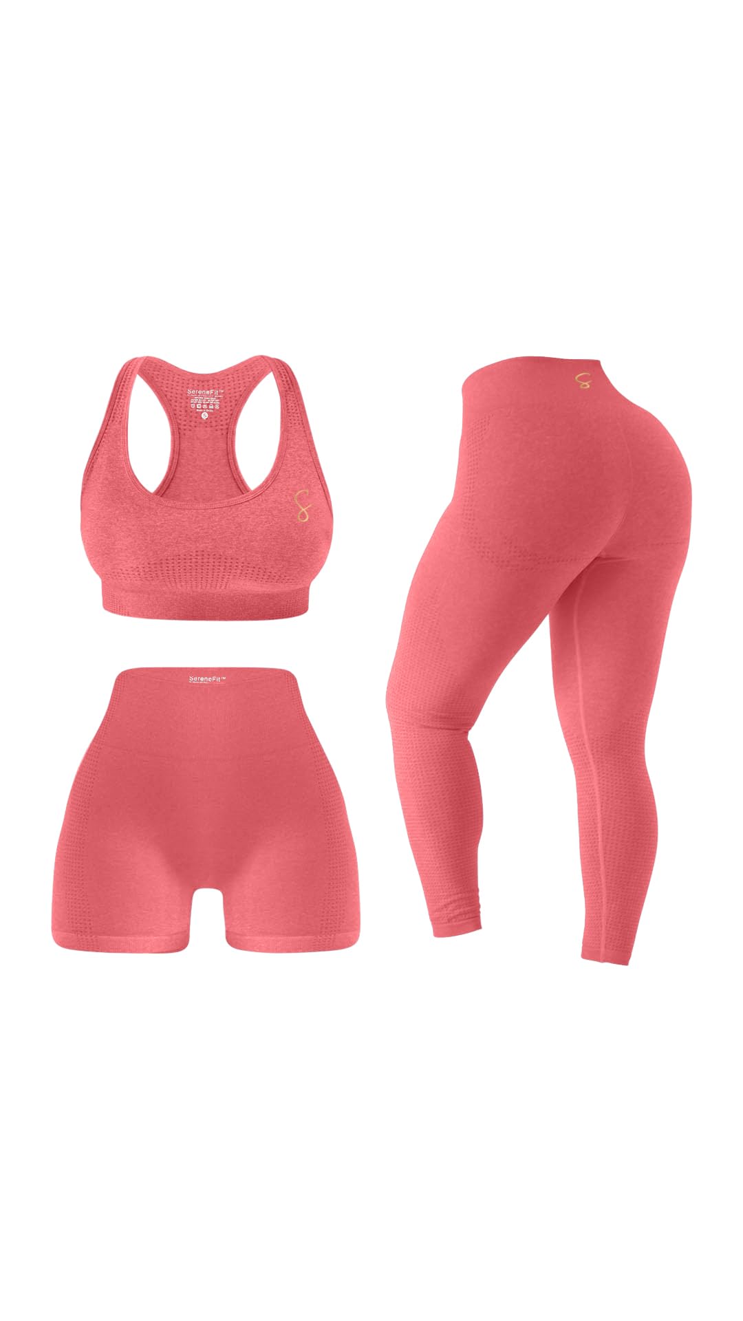 3 Piece Workout Sets For Women Seamless High Waisted Matching Exercise Leggings Shorts and Sports Bra Active Set