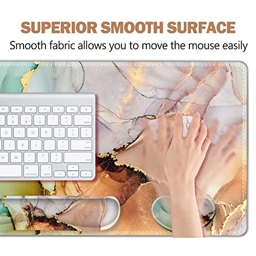 Image of ArtSo Large Gaming Mouse Pad, Keyboard Wrist Rest Pad & Wrist Support Mousepad Set, Stitched Edge, Extended, Non-Slip Base, Memory Foam Desk Mat for Office, Home, Abstract Art Marble