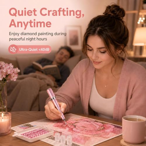 Image of SUBFIX Wireless Electric Diamond Art Pen, Vacuum Diamond Painting Pen No Wax Needed, 150 Ergonomic Tip, Quiet Lightweight & Rechargeable Diamond Art Accessories for Adults (Pink)