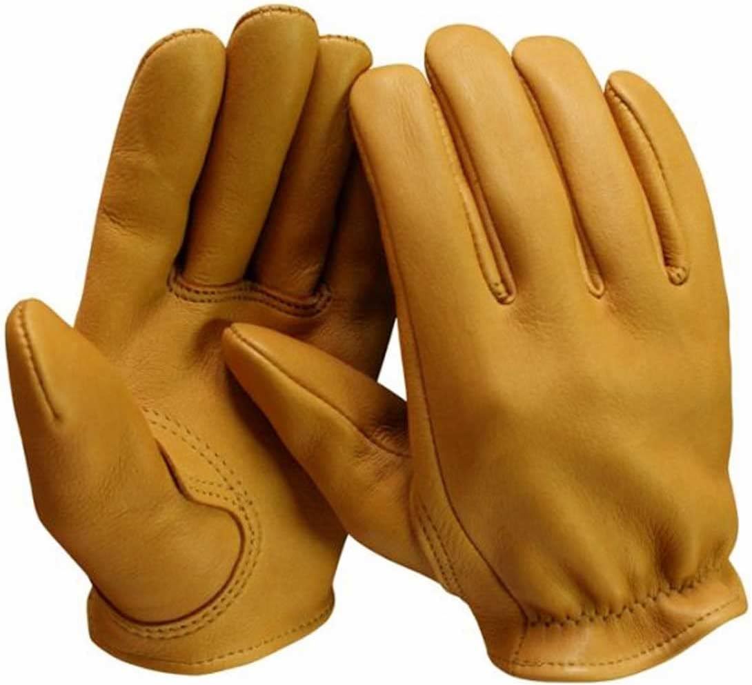 Legendary Mens Gold Deerskin Leather Short Wrist Motorcycle Gloves
