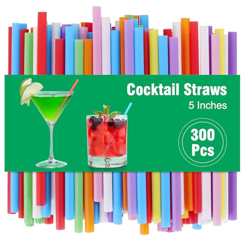 [300 Pcs] 5 Inch Colorful Cocktail Straws - 0.24 Wide Disposable Plastic Drinking Straws Short Straws for Bar Club Cafe Party and Daily Use