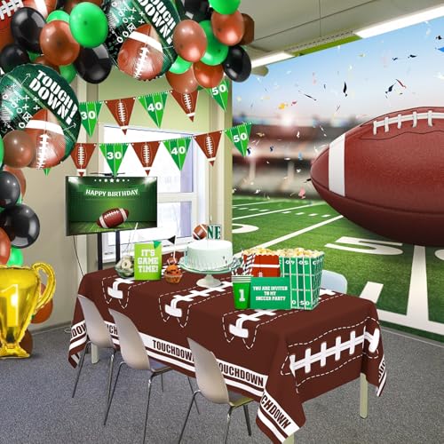Image of WNINK 4 Pack Football Decorations - Disposable Tablecloth Plastic Table Cover for Football Themed Games Birthday Party - 54 X 108 Inch