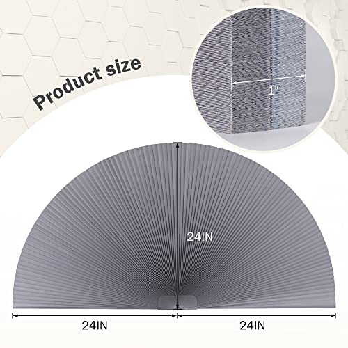 Luckup Arch Window Shades Half Circle Blackout Cellular Pleated Blinds Dual Color Semi Circular Honeycomb Windows Curtains For Half Moon Round Windows, Easy Cut And Install 24"X72", 2 Pack Grey-White #TOP1