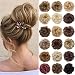 Messy Bun Hair Piece Scrunchy Updo Hair Pieces for Women Fluffy Wavy Hair Bun Scrunchies Donut Hairpiece Synthetic Chignons With Elastic Rubber Band Light Ash Brown to Bleach Blonde 1 pc