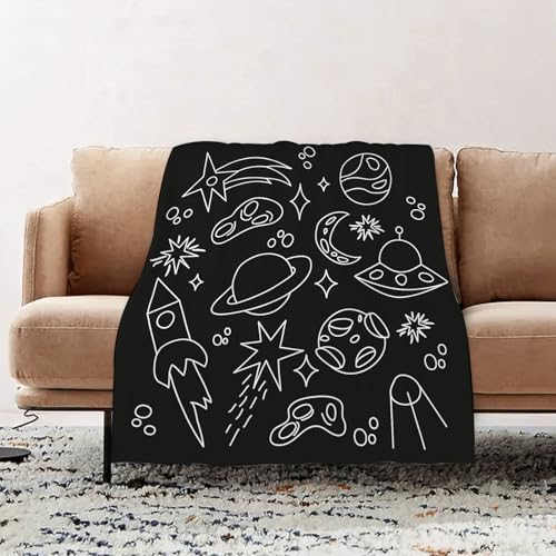 EOMKSE Mantas para Sofá de Franela Suave y Acolchada - Manta Polar Microfibra,Manta de sofá,de Cama o de Sala de Estar,Kit espacial. Meteorito, estrella fugaz, cometa, planetas, Saturno, saté150x200cm