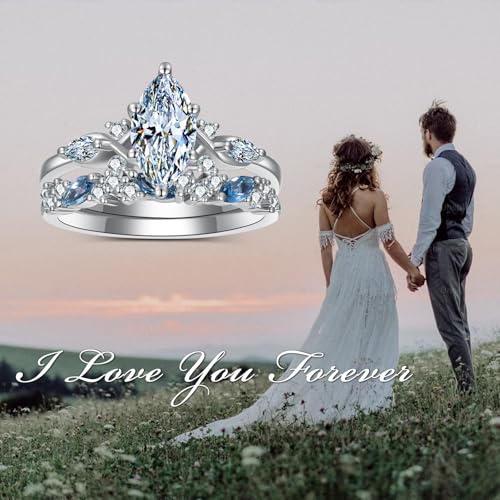 2.0 Carat(ctw) Marquise-Cut Moissanite Engagement Rings Sets for Women,10K 14K 18K Solid Gold Aquamarine Wedding Rings Sets,Bridal Ring Sets with Free Engraving4