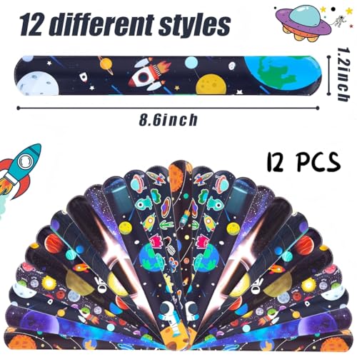 Image of 12PCS Space Slap Bracelets for Kids, Galaxy Party Favor Wristbands | 12PCS Space Slap Bracelets with Galaxy and Astronaut Designs, Perfect Party Favors for Kids